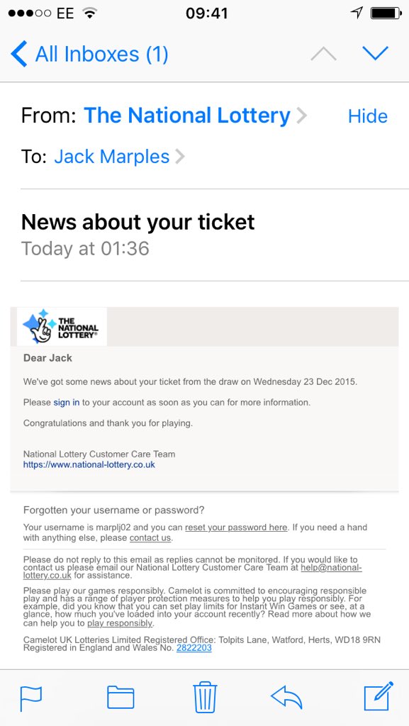 JackMarples's tweet photo. When you get this email Xmas eve and you think your life has changed forever.......#3numbers https://t.co/Oc4wWawJQ2