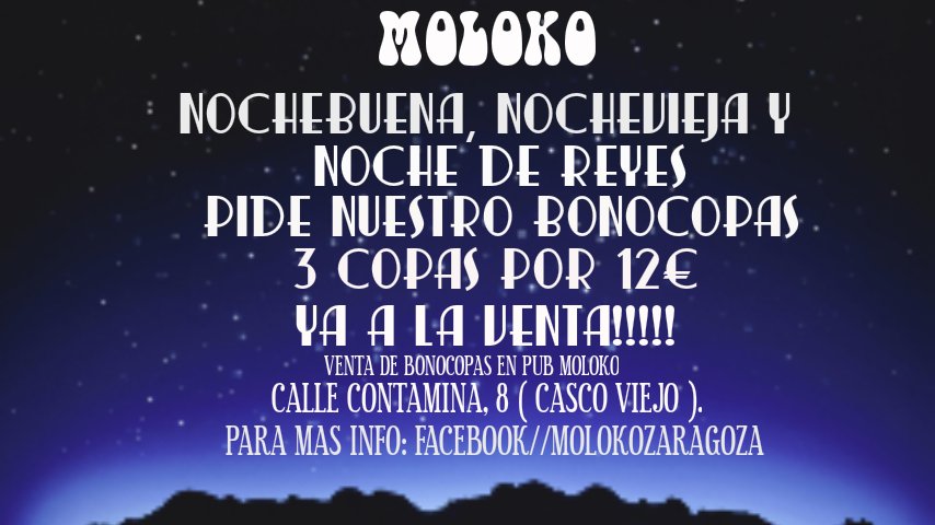 Pubmoloko's tweet photo. Os esperamos a todos esta noche a partir de las 00:30 para que disfrutéis la noche con nosotros!!#Nochebuena #fiesta https://t.co/DsXGj4FmYH