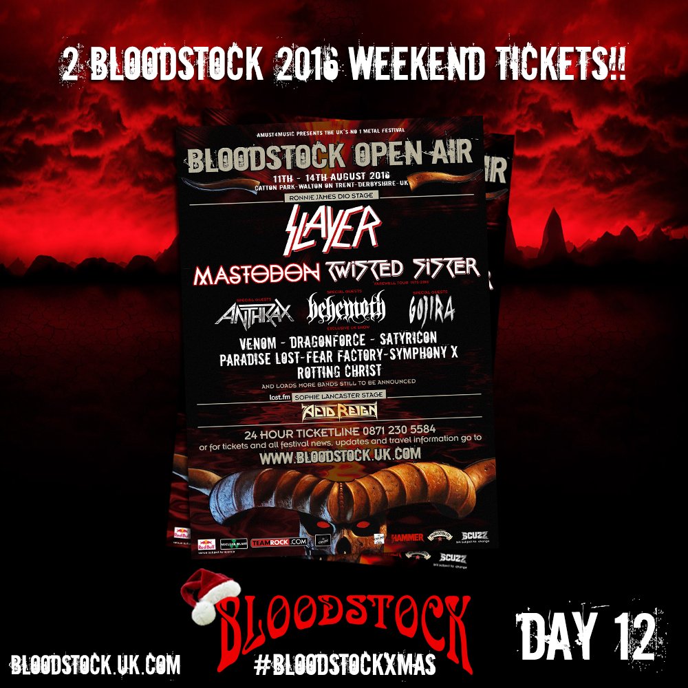 BLOODSTOCKFEST's tweet image. 12th Day of Bloodstock Christmas!So we're giving you 2 WEEKEND CAMPING TICKETS! Follow us,retweet,tag who youd take!
