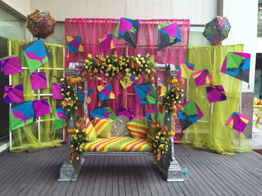 Colourful Kite Theme Mehndi Decor | Mehndi decor, Wedding decorations, Decor