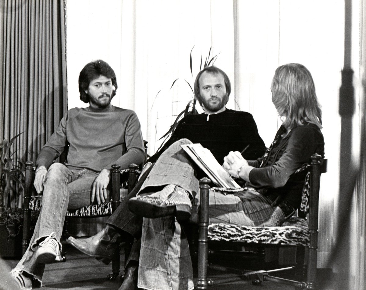 #ThrowBackThursday conducting an interview with <a href="/GibbBarry/">Barry Gibb</a> and Maurice Gibb in Toronto ca. 1977 #TBT #beegees