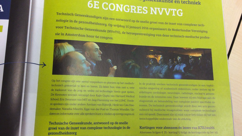 Techn. Geneeskunde (@ut_tg) on Twitter photo Een veelbelovende start van 2016: het 6e <a href="/NVvTGcongres/">nvvtgcongres</a> op 15 januari in Amsterdam, met veel interessante sprekers! Een veelbelovende start van 2016: het 6e <a href="/NVvTGcongres/">nvvtgcongres</a> op 15 januari in Amsterdam, met veel interessante sprekers!