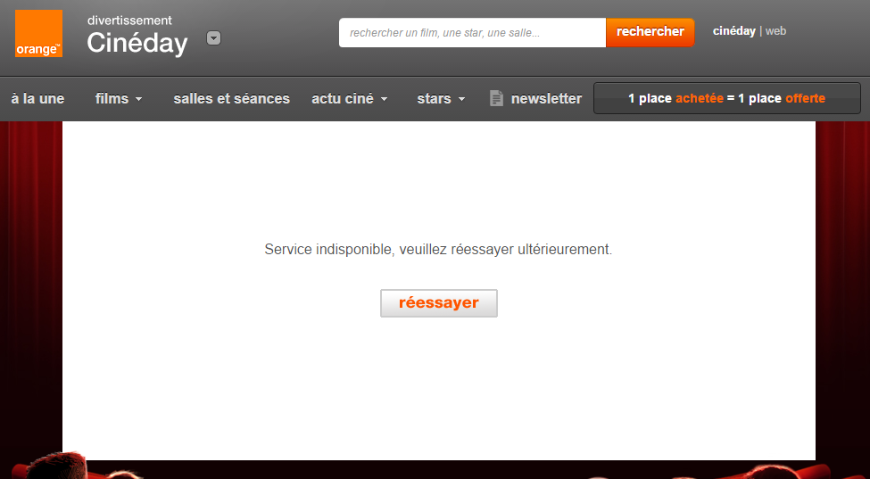 Merci <a href="/Orange_France/">Orange France</a> de prendre leurs clients pour des idiots en proposant l'option #cinéday qui ne fonctionne pas