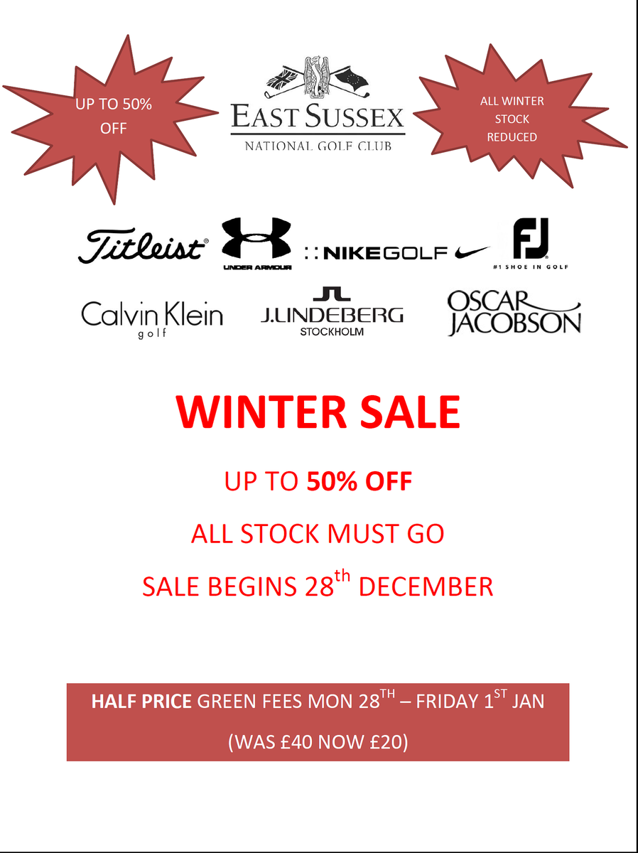 ESNProshop's tweet photo. Sale!! Up to 50% off winter stock and Green Fee reduction!! Enquire today on 01825880088 #golfsale https://t.co/7pCX2tg6eC