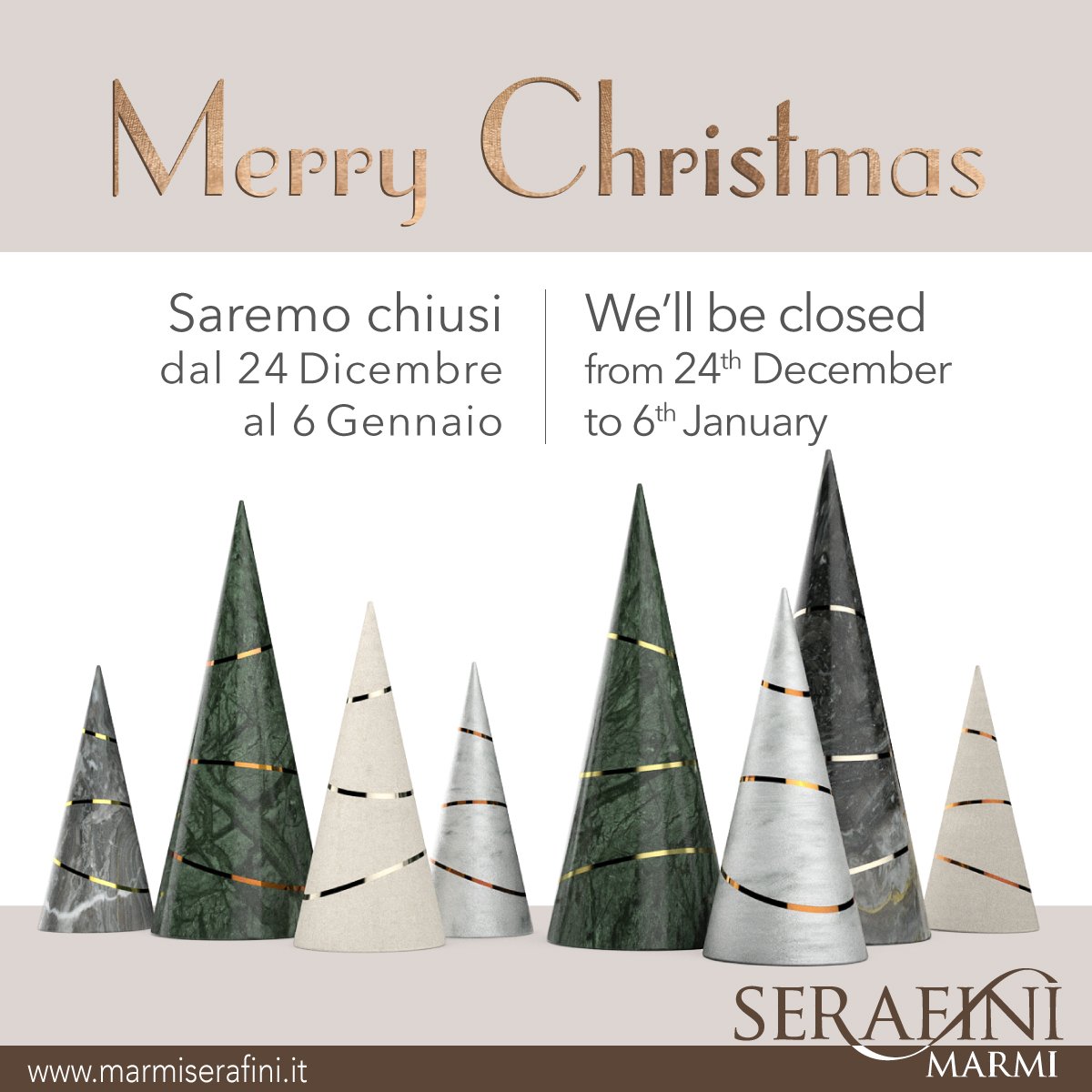 MarmiSerafini's tweet photo. Marmi Serafini wishes you #MerryChristmas and a #HappyNewYear!
We'll be closed from 24th December until 6th January. https://t.co/bPr6qw1kmk