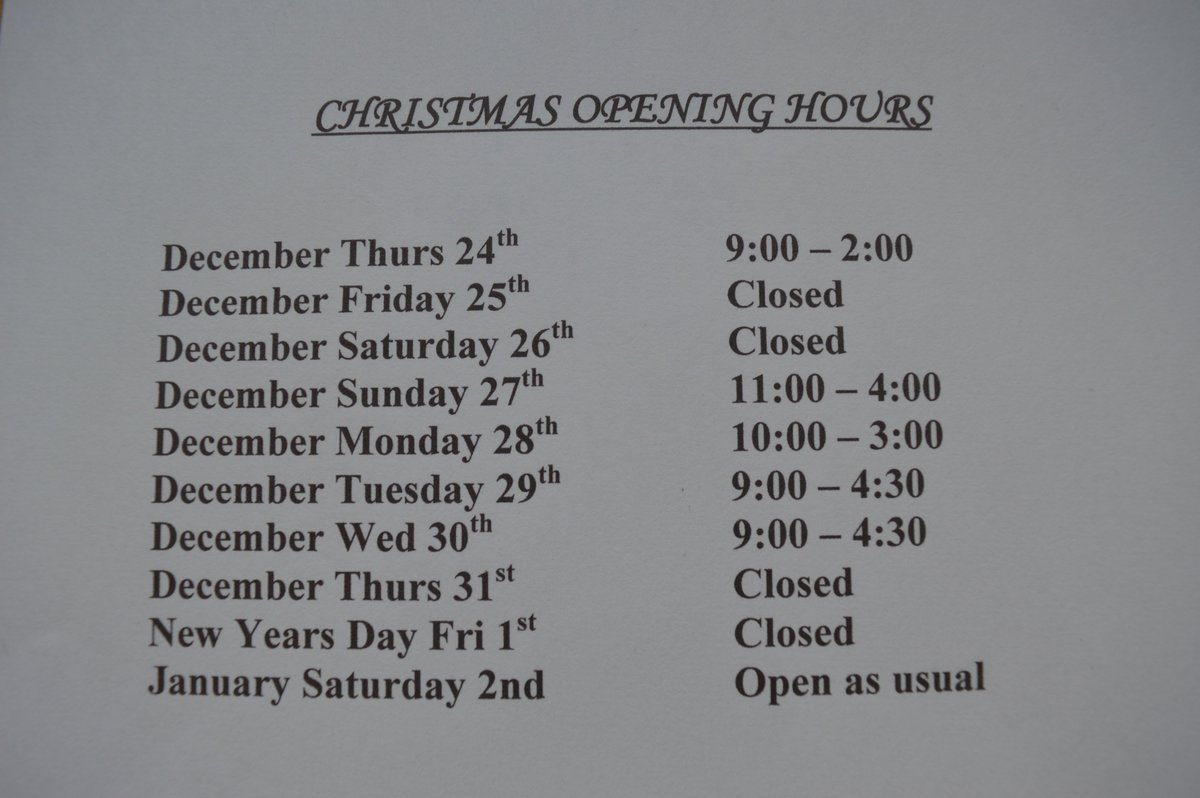 2015 Christmas and New Year opening hours for the shop.
