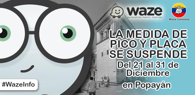 #WazeInfo ⚠️ Se suspende la medida de #PicoyPlaca en la ciudad de #Popayan info: vía <a href="/TransitoPopayan/">Tránsito Popayán</a>