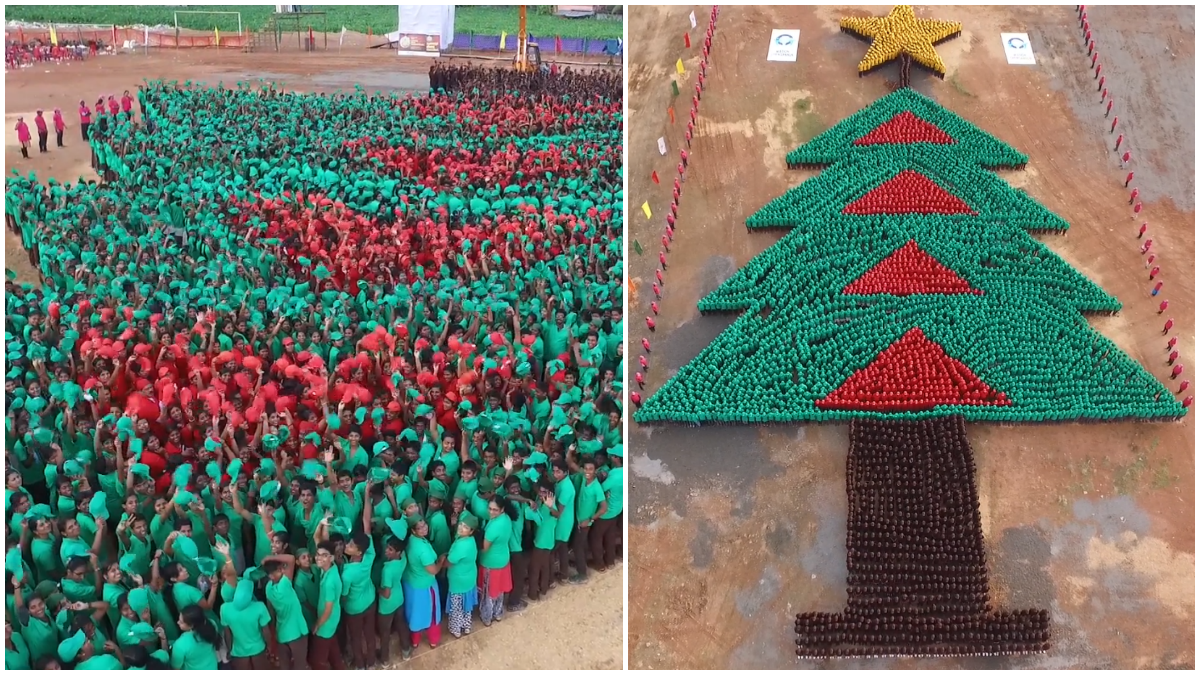 In the town of Chengannur in Kerala, India 4,030 people have formed the largest human #Christmas tree