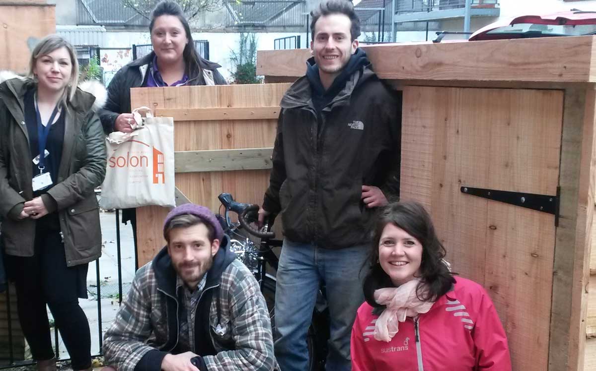 SustransSouth's tweet photo. Tenants across #Bristol celebrate their new bike sheds. Read more: https://t.co/ImFR0szy7y https://t.co/Fdybc9jfU3