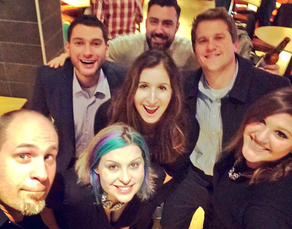 GinaCrash's tweet photo. Groupie @ReaganWar @IAmJohnnyRose @radiojosie @ChrisBDesign1 @Ford_Davey @allidubbs @DempseysBrewPub #CBSmas Party https://t.co/RGBykDg60b
