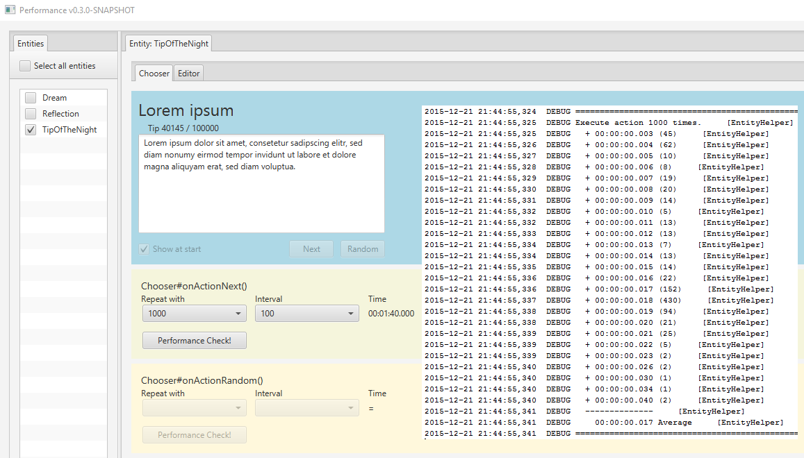 naoghuman's tweet image. Simple loading with #objectdb and show in gui with #javafx 1000 times need 17ms average.