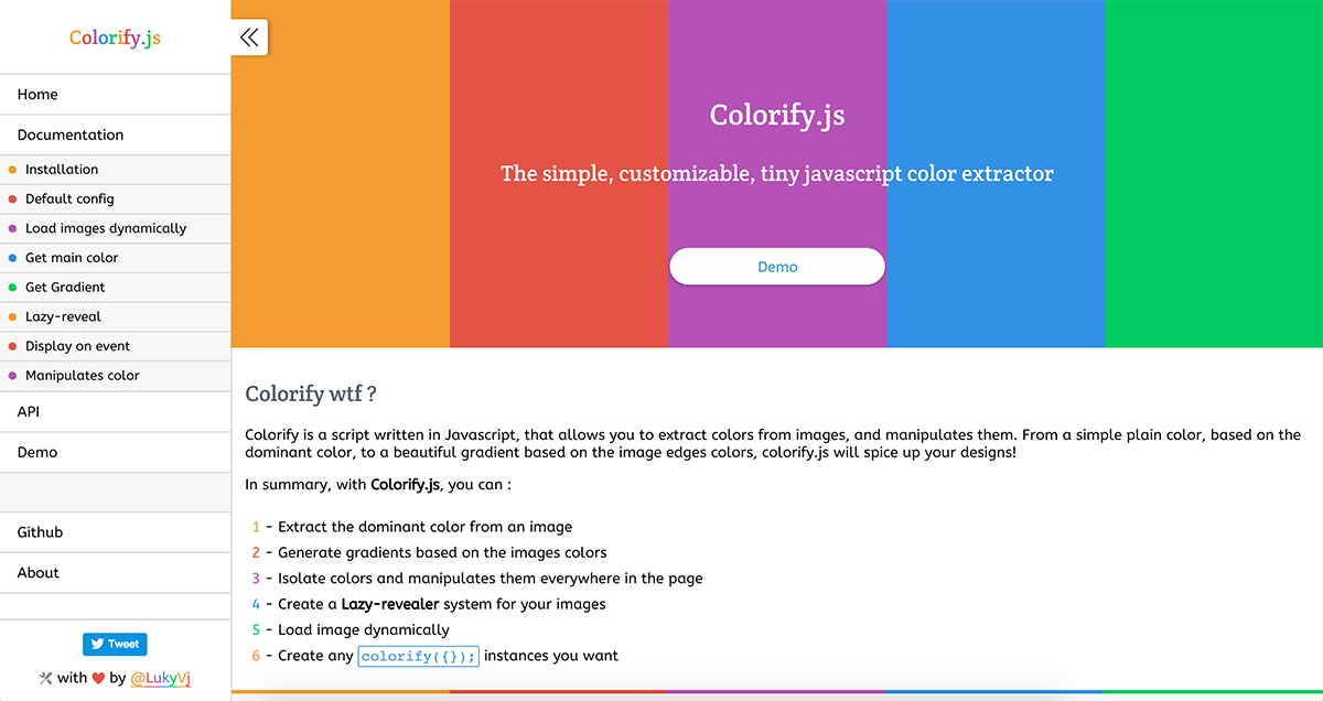 appseedio's tweet photo. ColorifyJS - Check this simple but impressive color extractor https://t.co/PMzAoAsJZj https://t.co/cx0eK7HMv8