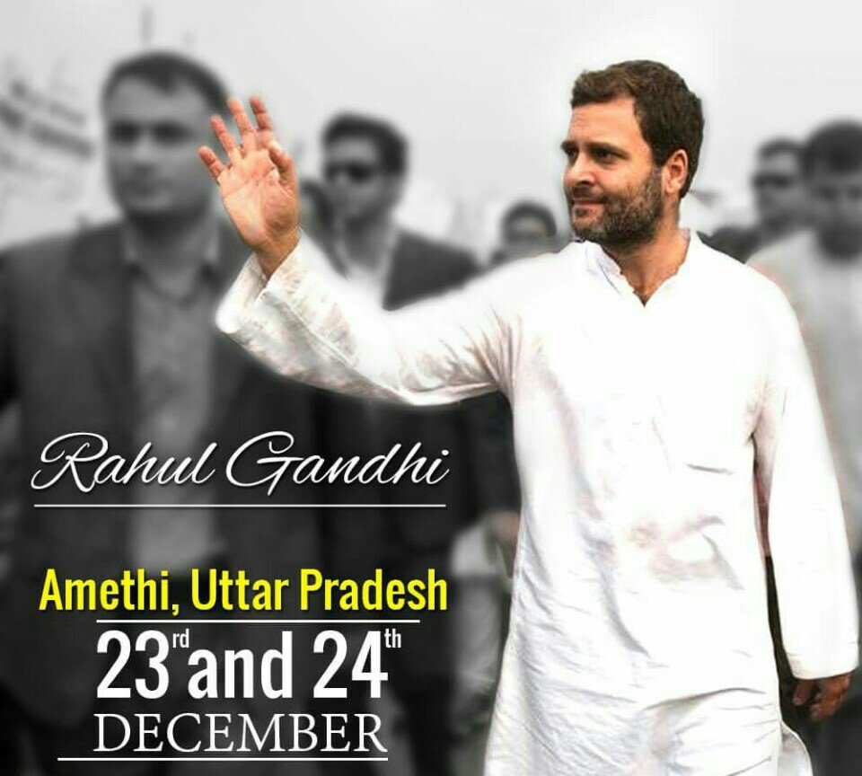 AbhishekArjun05's tweet photo. Our Congress Vice-President #RahulGandhi ji will be in Amethi on 23rd and 24th Dec on a two days visit. https://t.co/155dMoL1Uq