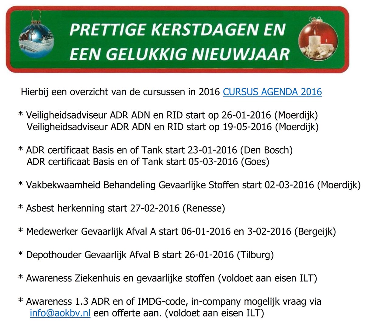 AOKbv wenst u prettige feestdagen en een voorspoedig nieuwjaar