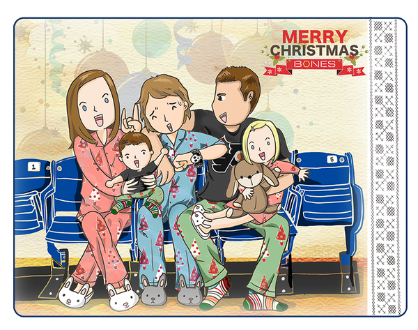 Team_Deschanel's tweet photo. HAPPY HOLIDAY FROM THE BOOTH :) !!!! {Credit to @april30lin} #Bonesholiday #BonesCartoon #BoothFamily [3] https://t.co/svtI57yb9S