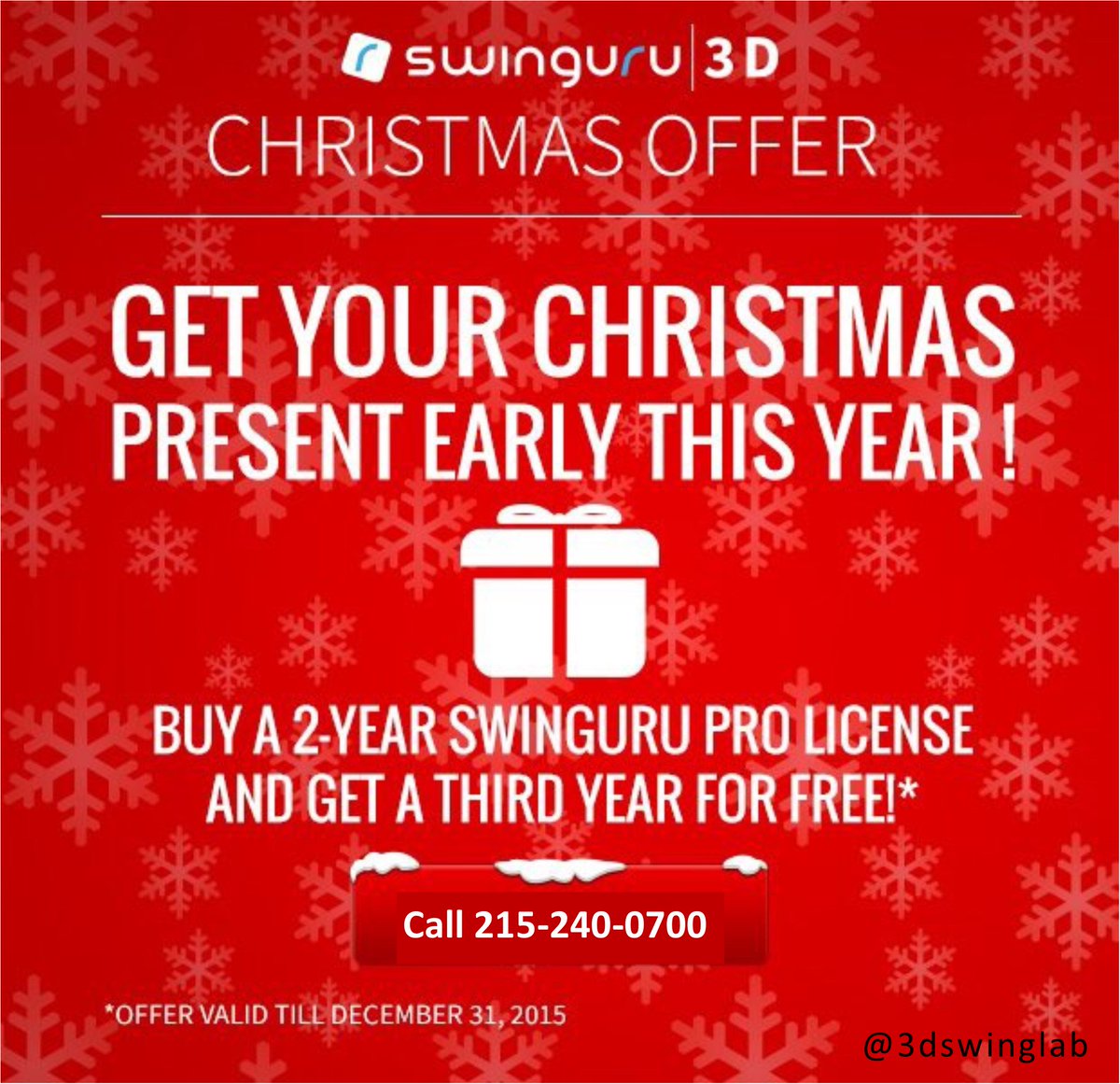 3dswinglab's tweet photo. 33% Off Christmas Sale! + Free Shipping. Make miracles happen. Train in 3D in 2016. Call David Mayberry 215.240.0700 https://t.co/hjEgKMHL0b