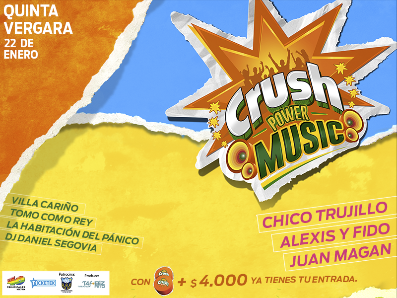¡Se viene el CRUSH POWER MUSIC 2016! Viernes 22 de enero - Quinta Vergara (Viña del Mar) bit.ly/CrushPowerMusi…
