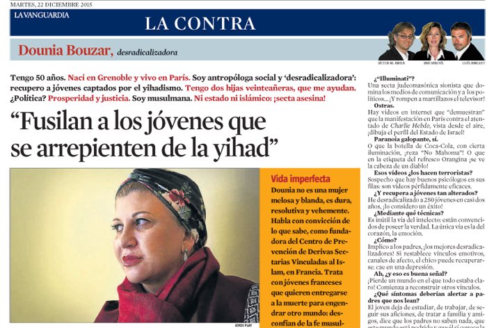 IEMed_'s tweet photo. 1/2 Contra @LaVanguardia a Dounia Bouzar, "desradicalizadora" de #yihadistas #MuslimsEurope https://t.co/aHKyJQPm4q https://t.co/a8dIJ1UWF4