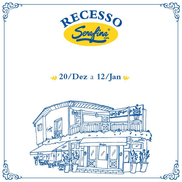 SerafinaSP's tweet photo. Fiquem ligados! Recesso Serafina ITAIM do dia 20/Dez a 12/Jan ;) Boas festas! https://t.co/MDwh1P06xz