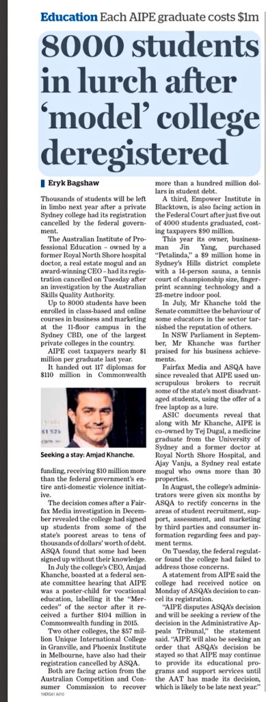 johnkgreens's tweet photo. Another private college exposed. No one she'd be surprised. Privatisation is corruption. #saveTAFE https://t.co/3ShRE6mgG8
