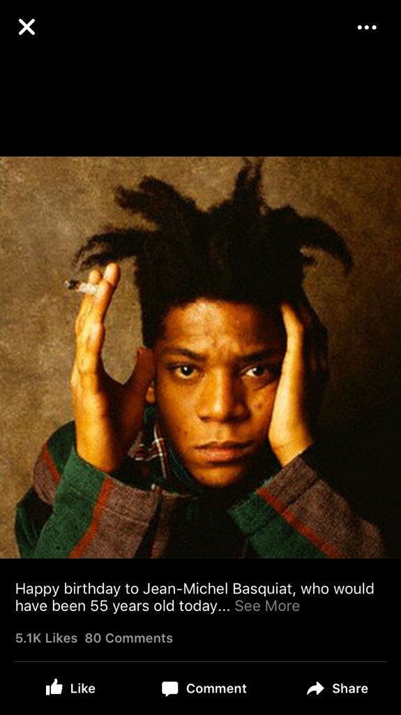 Happy birthday to Jean-Michel Basquiat, who would have been 55 years old today 