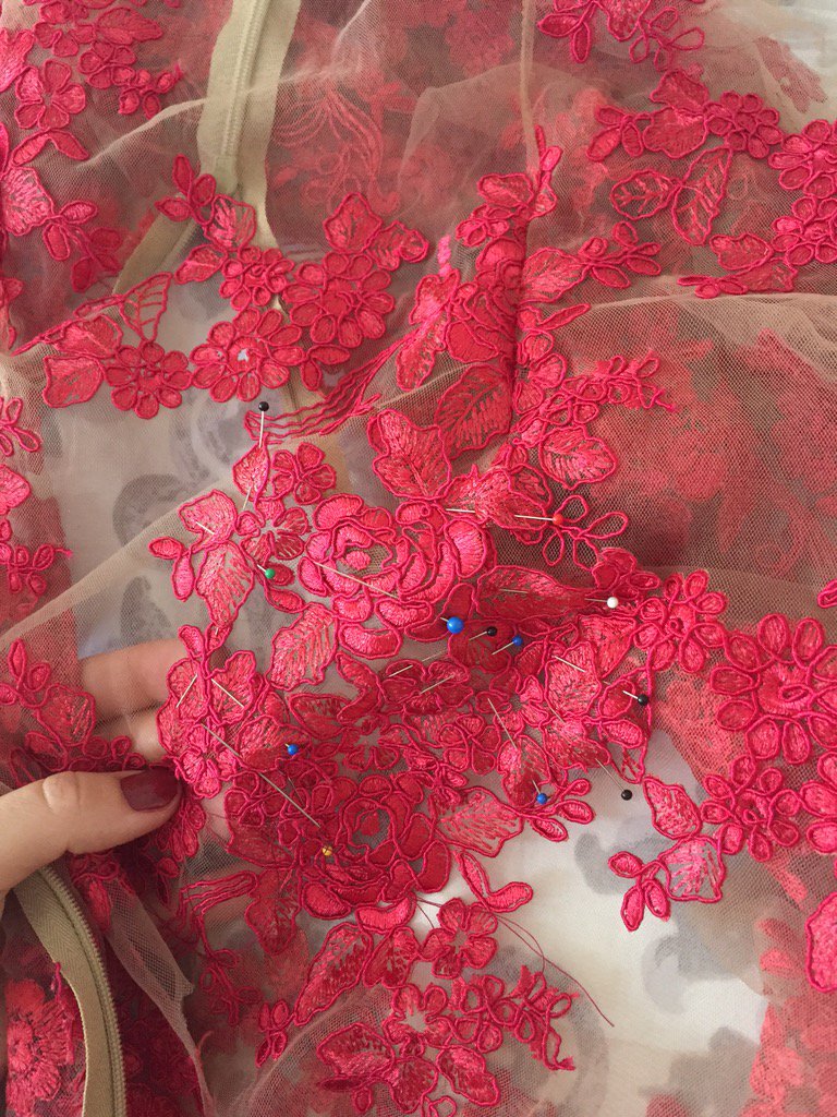 DoraSasu's tweet photo. Getting another baby ready :) gotta love this #redlace #handmadedress #couture #fashion #style #lacedress #appliqué https://t.co/erAulZXRuv