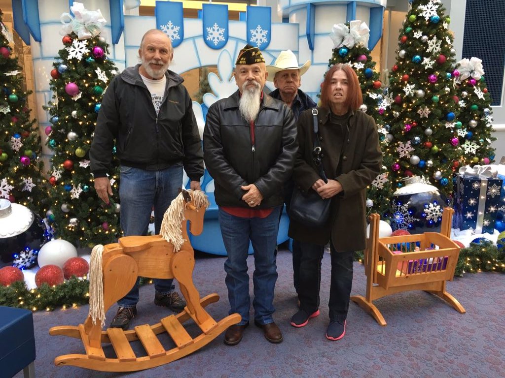 PostFw's tweet image. left to right: Clint Willesen, Cmdr. Charles Beltram and Crazy Joe and Lisa McMicheal #cookschildren