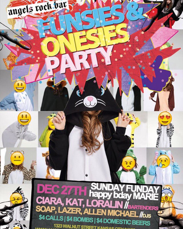 CiaraLeann7's tweet photo. Who's ready to #rage in #onesies on Sunday @angelsrockbar #guestbartending #sundayfunday https://t.co/9dGVkr6YQ2