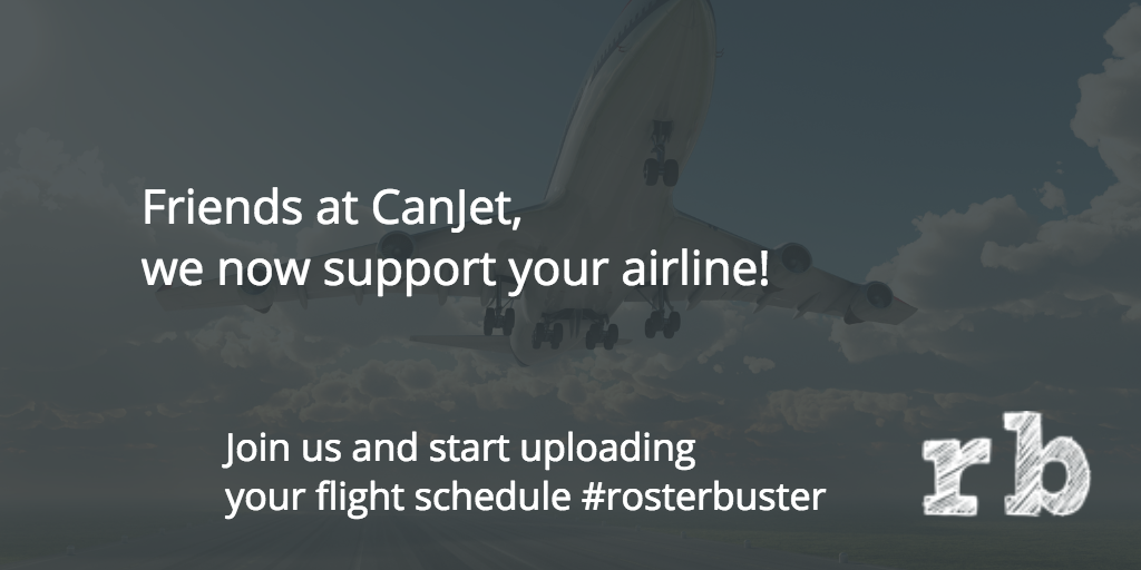 RosterBuster's tweet photo. Our team just added another new airline #rosterbuster #pilot #cabincrew #canjet #aviation https://t.co/bdUmKNIkH5