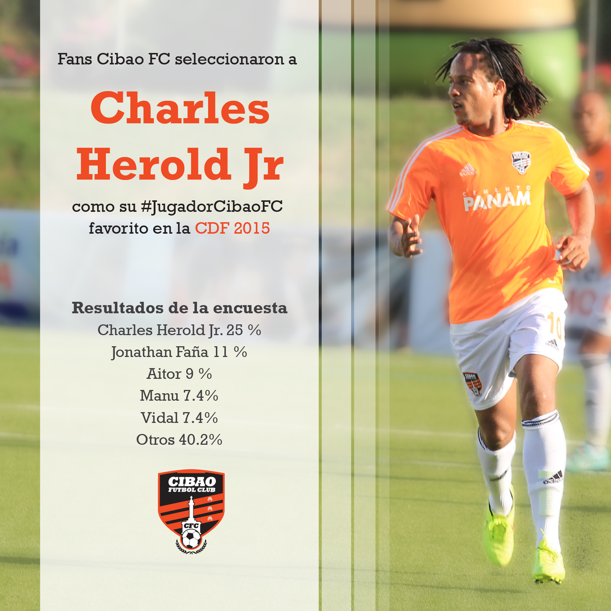 CibaoFC's tweet photo. #FansCibaoFC votaron y seleccionaron a Charles Herold Jr. como su #JugadorCibaoFC favorito en #CDF2015 https://t.co/nJD5zGmYu1