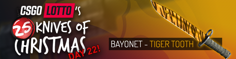 CSGOLotto's tweet image. DAILY KNIFE GIVEAWAY!

Bayonet Tiger Tooth 

RT+Follow, more ways to enter here: goo.gl/DZIUCV

GLHF!