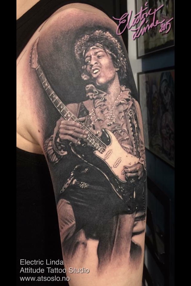 NiteRainAddy's tweet photo. My new tattoo by the amazing @electric_linda. Portrait of my all time favorite, @JimiHendrix. Thank you so much! https://t.co/r7yMFyDLLa