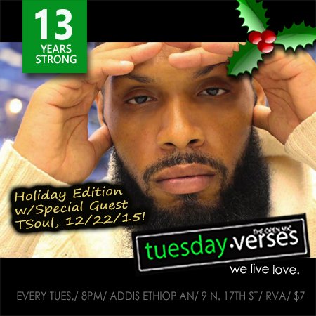 Tonight #tuesdayverses the open mic with special guest <a href="/TSoulMusic/">TSouL</a>!  It is going to be a great night! :)
