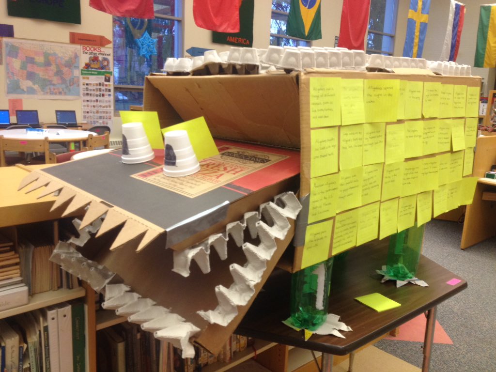 mrslmccall's tweet photo. Yalesville's box alligator!  Kick off for the school-wide learning program. https://t.co/dLNjkfD733
