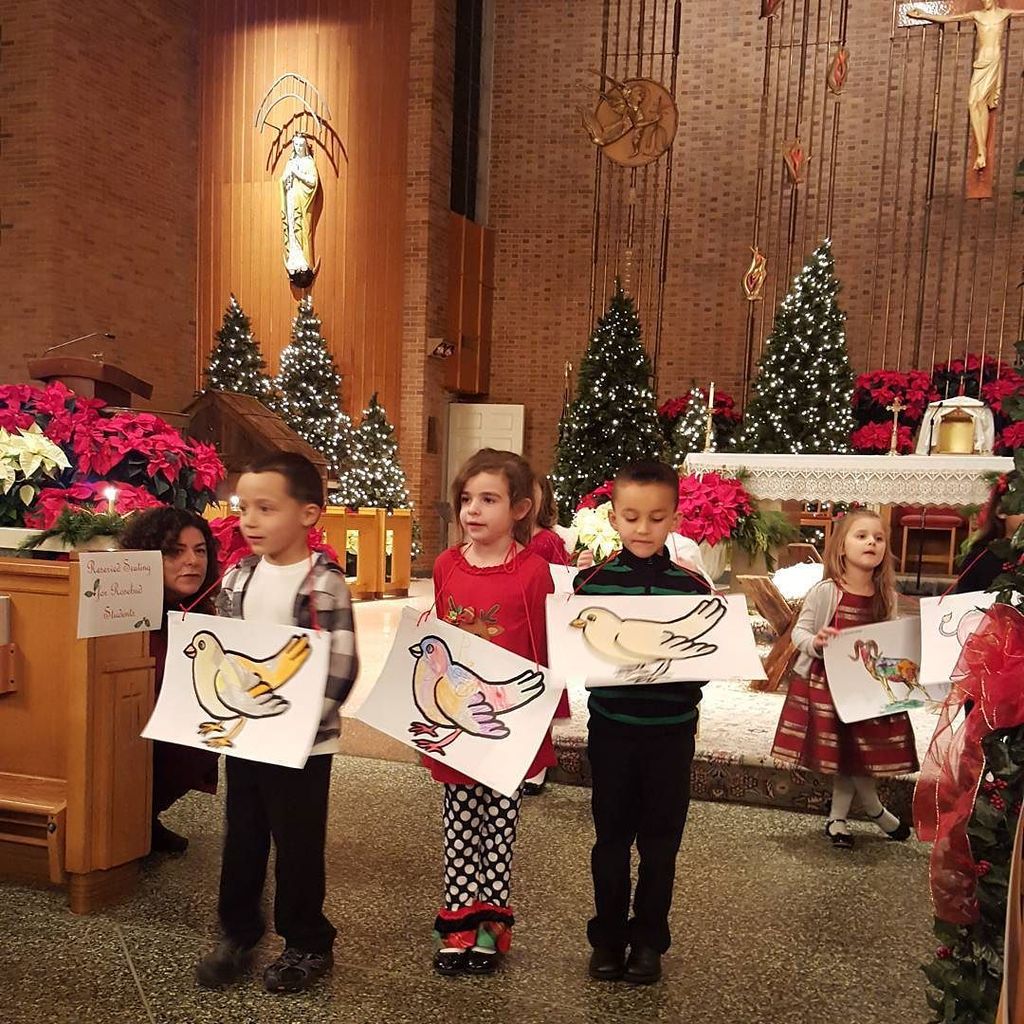 sleamp's tweet image. She was a dove in today's Christmas pageant. #friendlybeasts #isaidthedovefromraftershigh #christmas #catholicschool