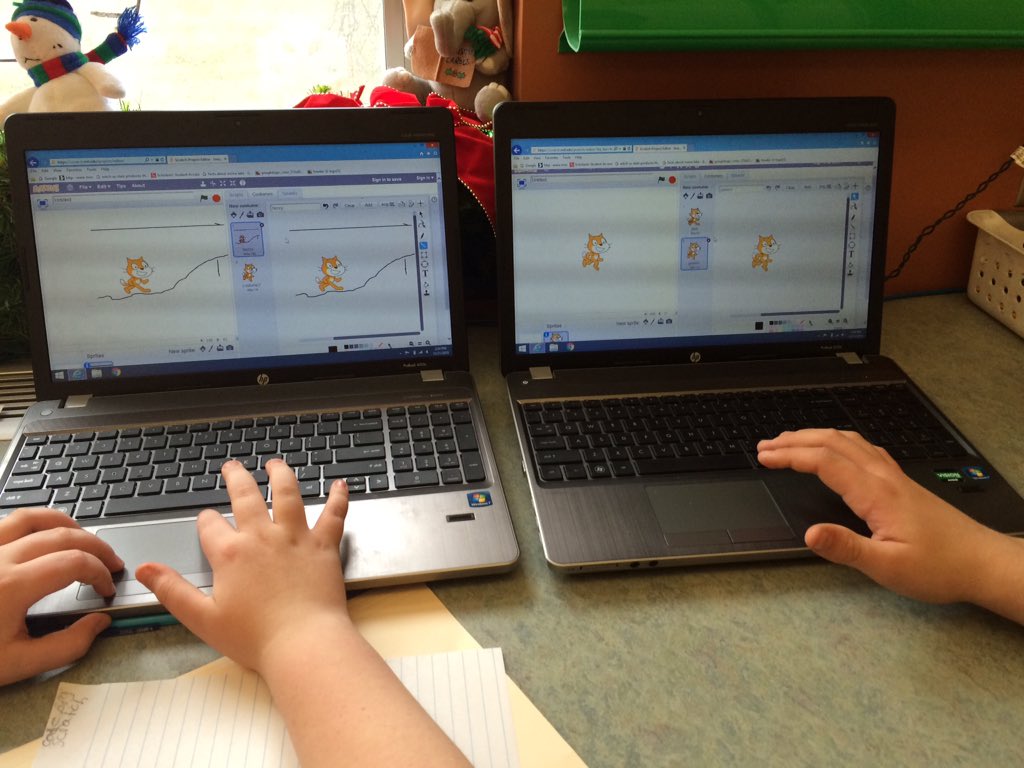keglesia's tweet photo. My 5th graders using "Scratch" during Genius Hour...they've got this. Kids are amazing! #scratch #GeniusHour #stsd15 https://t.co/EGnedYAEiA