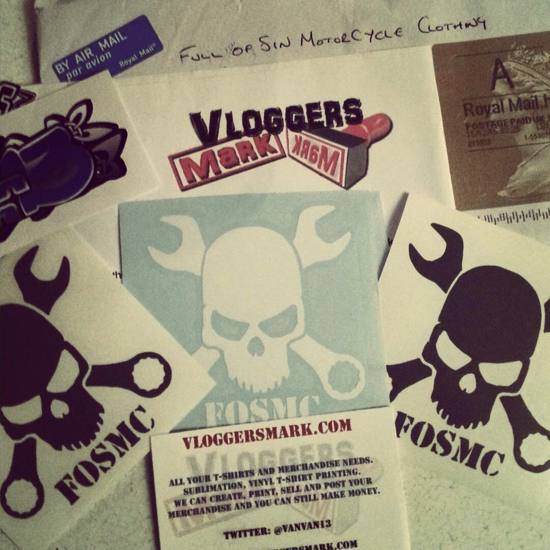 FullofSin_MC's tweet photo. #FullOfSin #stickers arrived via #royalmail #UK Thx @thevanvan13 @VloggersMark #FOSMC #motorcycle #clothing #Dyna https://t.co/APxS3nHL2m
