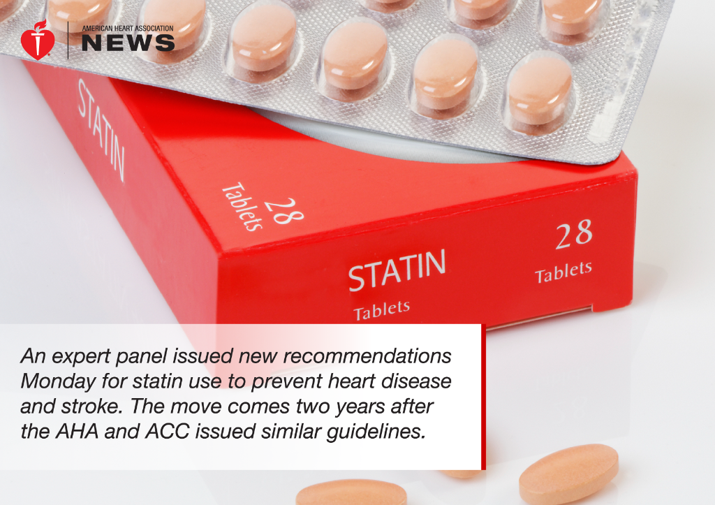 American_Heart's tweet photo. A panel issued new recommendations Monday for statin use to prevent heart attacks &amp; stroke. https://t.co/xVnC6pdusj https://t.co/slmefMqH8i