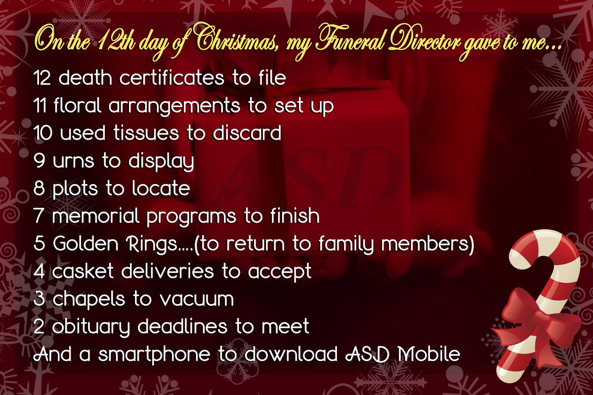 myASDcalls's tweet image. On the 12th Day of Christmas, My Funeral Director Gave To Me... .#funeraldirectorproblems #funeralhumor