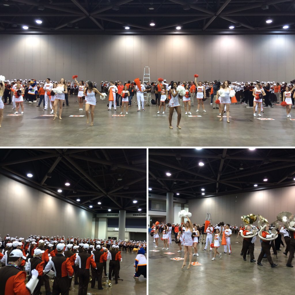 bgsu's tweet photo. The @BGSUFMB10 and @BGSU_Cheer at the @GoDaddyBowl pep rally! #BGSU https://t.co/XcOsiksgUA