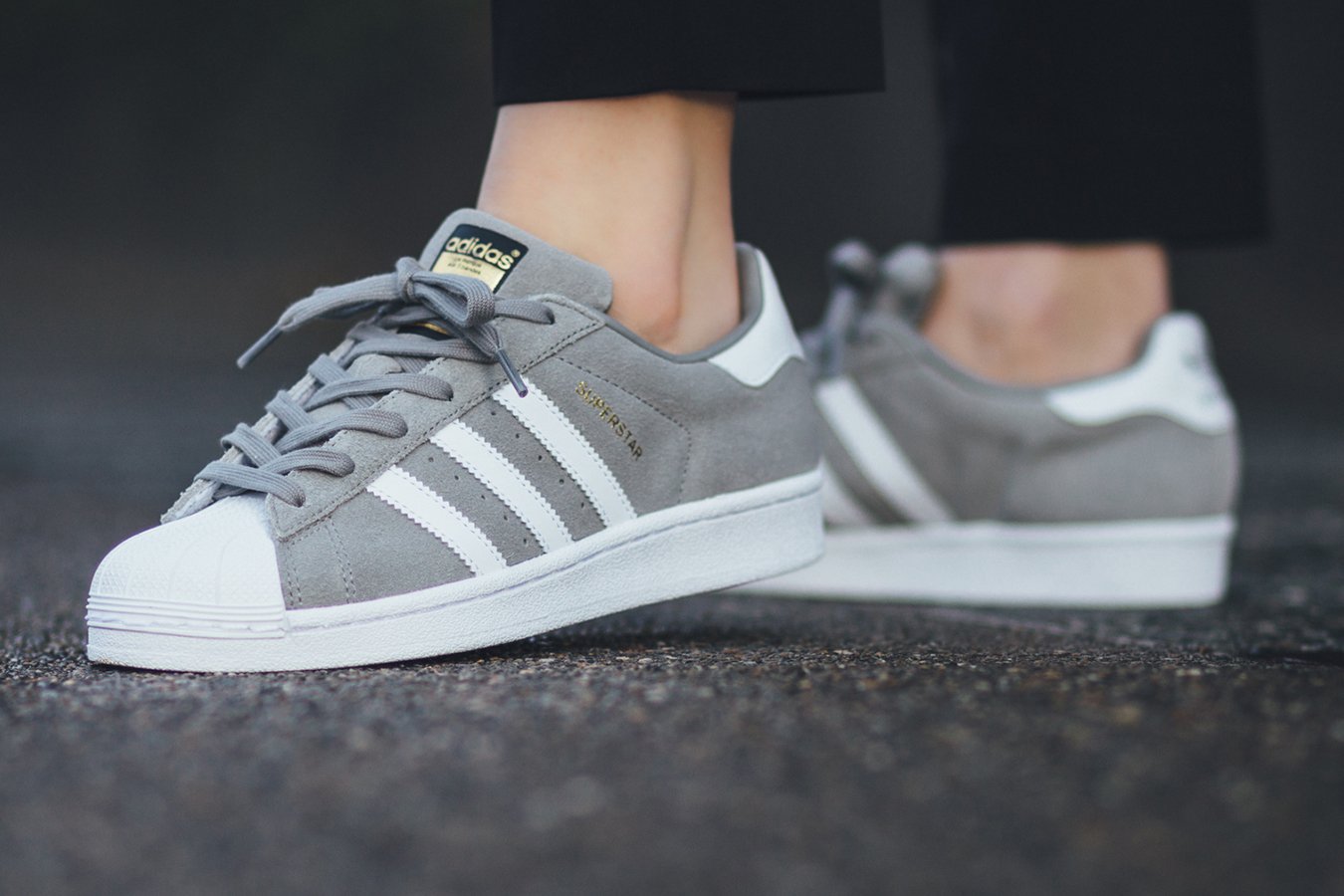 grey and white superstars