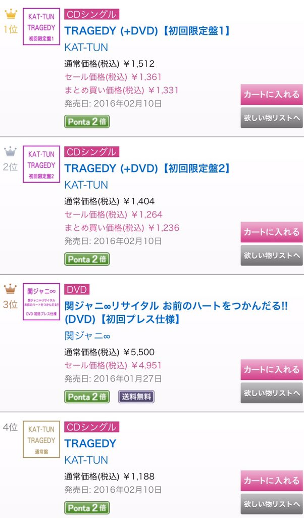 𝙹𝙸𝙹𝙰𝚁 𝙺𝙺ෆ 𝙱𝚆 Kat Tun Tragedy Pre Order Chart Towerrecords 22 Dec Hmvonline 24 Hour Top5 ทว ตไว เป นเกร ยต เป นศร T Co Nnrycmwp9r