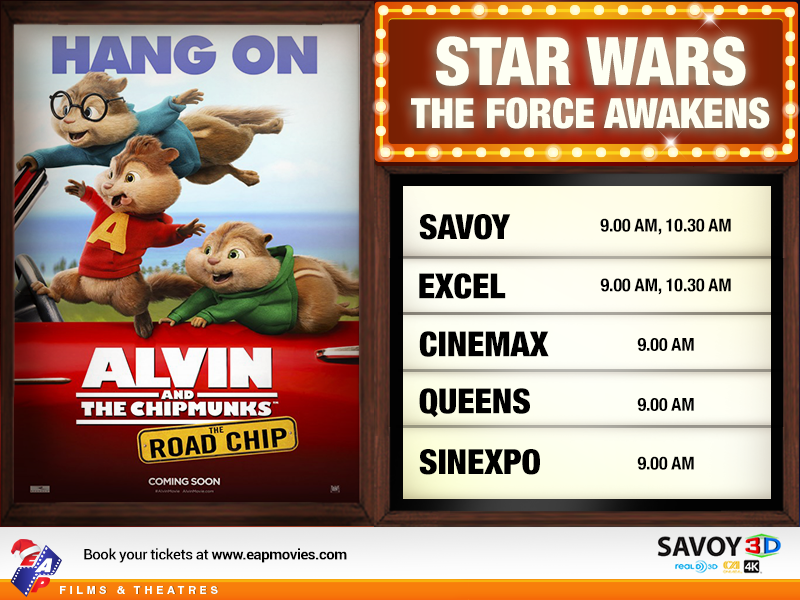 The race is on! All new Alvin and the Chipmunks: The Road Chip premieres at EAP Cinemas on 25th December!