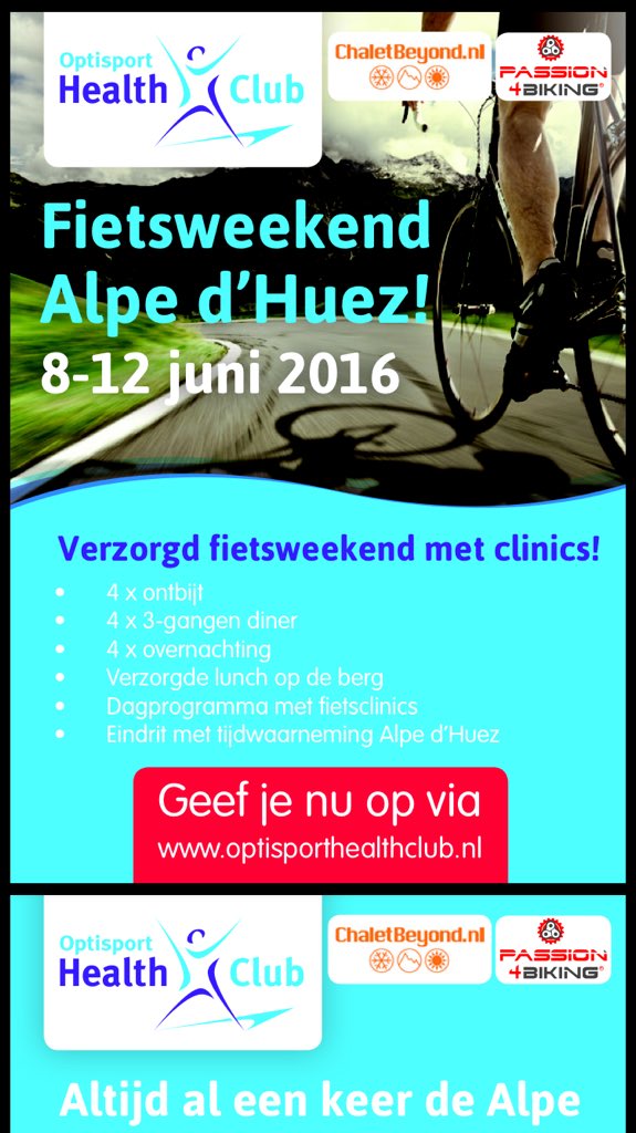 OptisportNWH's tweet photo. Al 7 inschrijvingen voor onze #fietschallenge in Juni 2016 naar @alpedhuezfrance met @optisport #challengers https://t.co/b9ixpqCSM6