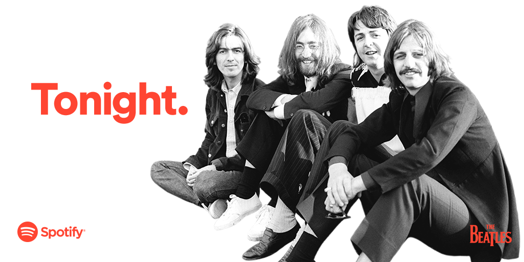 The greatest band. The entire catalogue. Tonight at midnight. #BeatlesOnSpotify