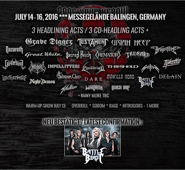 bangyourhead's tweet photo. Latest line up additions to BANG YOUR HEAD!!! 2016: GRAVE DIGGER, SATAN, BATTLE BEAST and STALLION! https://t.co/iODb2FpRCy
