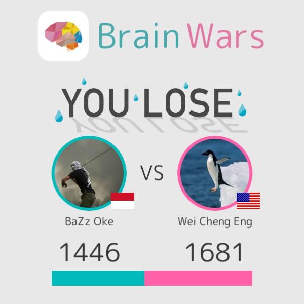 I challenged Wei Cheng Eng and lost;( Challenge players from around the world! #BrainWars
brainwarsapp.com