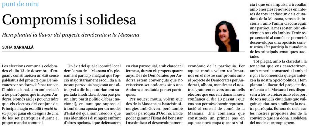 "Hem plantat la llavor del projecte demòcrata a la Massana" Sofia Garrallà