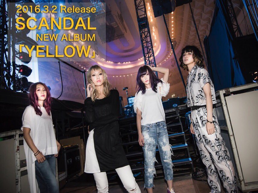 scandal_band's tweet photo. 【NEW】
2016年3月2日(水) 
NEW ALBUM「YELLOW」リリース &amp; 4月よりライブハウスツアー決定！
https://t.co/CfzFU4f9Jk https://t.co/OVRlNepRjE