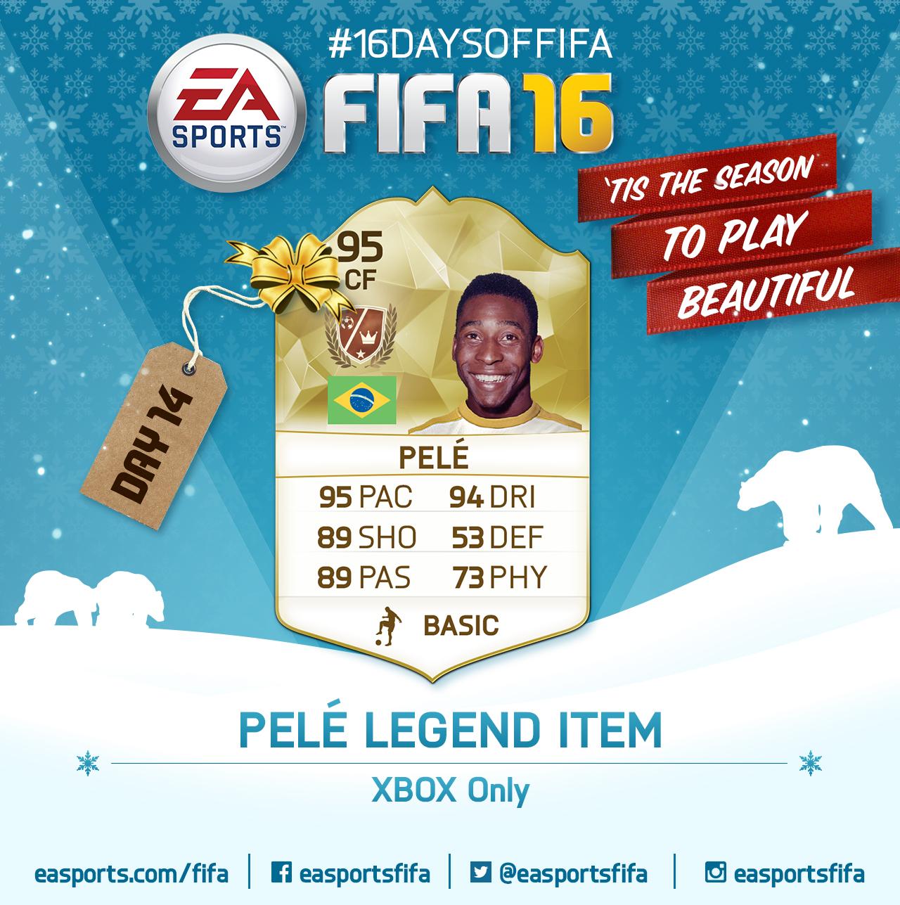 X 上的EA SPORTS FC：「Day 14: Legend Pele FUT item! RT and follow for a chance  to win. #16Daysof FIFA #Pele https://t.co/mNTesu3seA」 / X